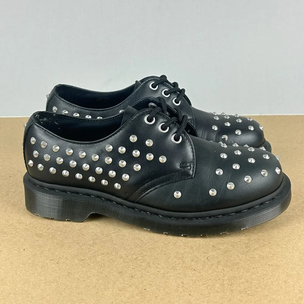 Dr Martens 1461 Stud Leather Oxford Shoes Womens 7 Black Silver Studded Spikes - Picture 3 of 10